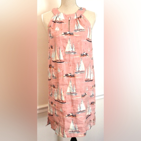 St. Tropez Dresses & Skirts - St. Tropez 100% Linen Pink White Sailboat Print Sleeveless Dress XS